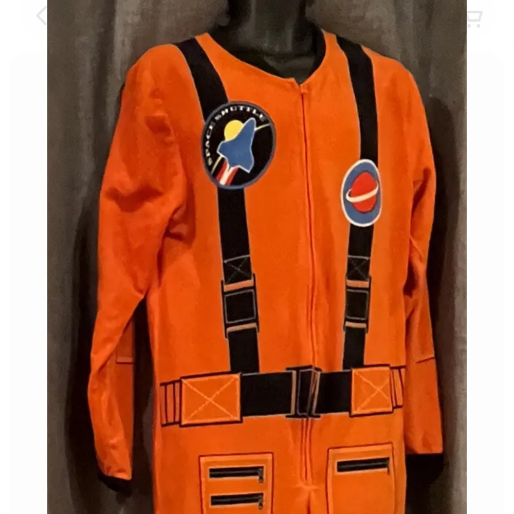 Men's Space Shuttle Astronaut Orange Costume One Piece Pajama Union Suit Large